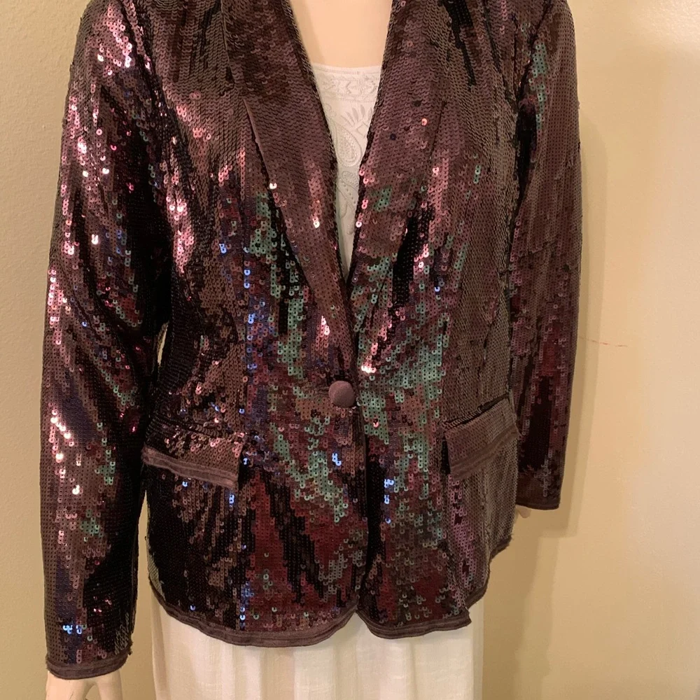 Chicos Shining Tuxe Sheron Jacket Timberglass. Sequins - Picture 9 of 15